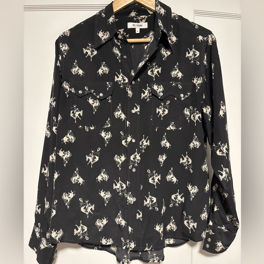 Silk pearl button top